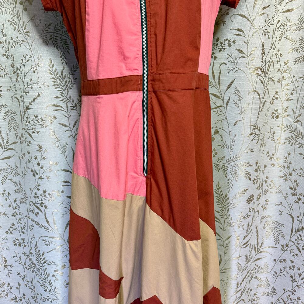 Zapelle Colorblock Patchwork Maxi Dress L 12 Rust Pink Dopamine Mod Artsy Boho - Picture 4 of 16